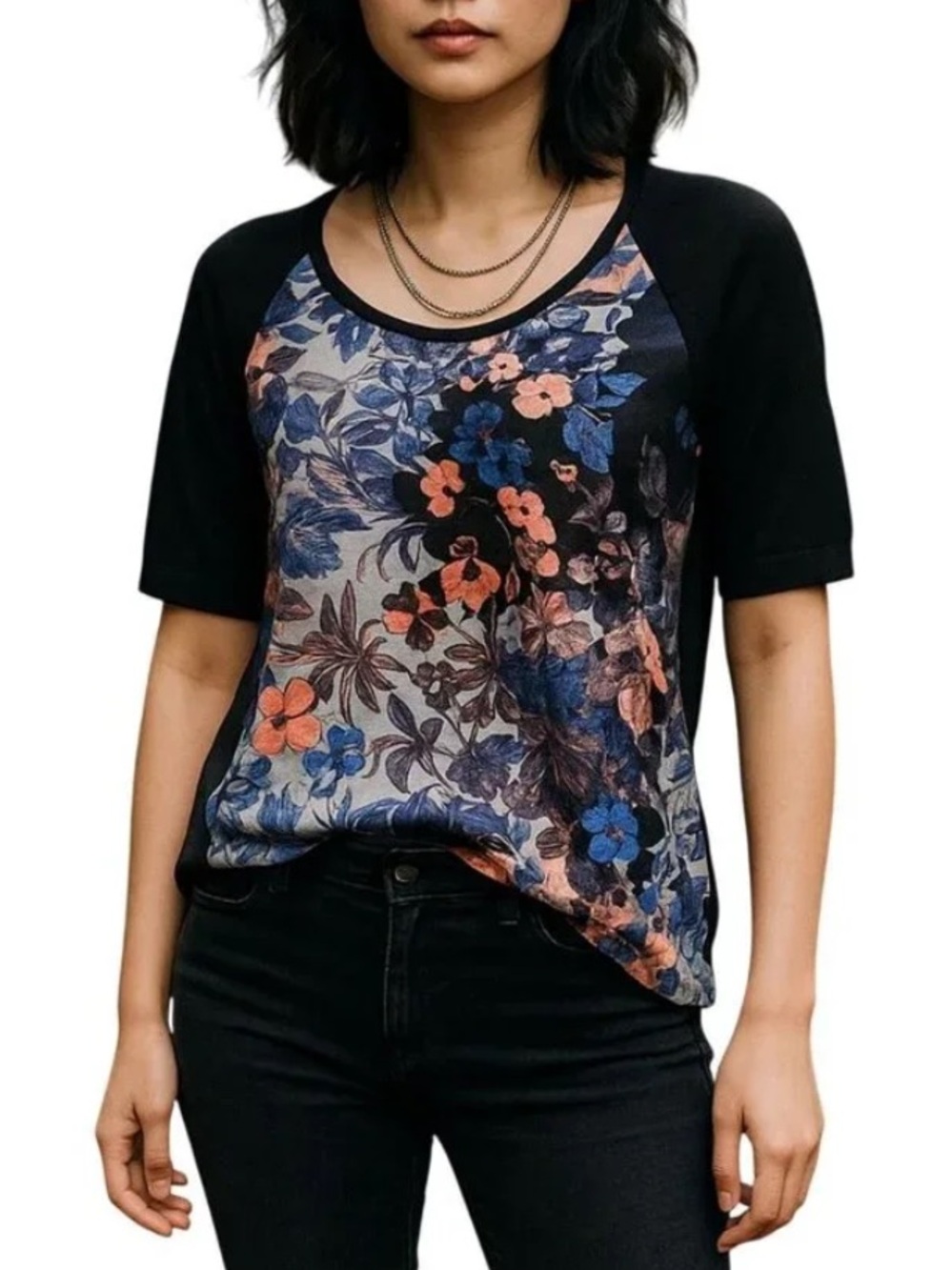 Anthropologie Meadow Rue Floral Top Size Medium Floral Knit Mixed Media